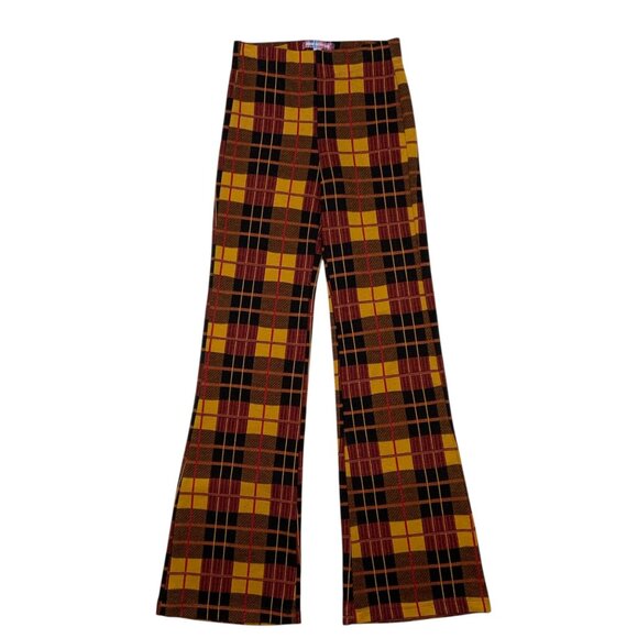 Urban Outfitters UO Bryn Pull On Flare Pants S Orange Multi Plaid High Rise - Picture 1 of 12
